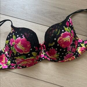 Victoria's Secret Black and Pink Floral Bra